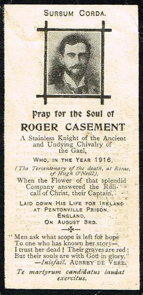 1916. Roger Casement In Memoriam card at Whyte's Auctions