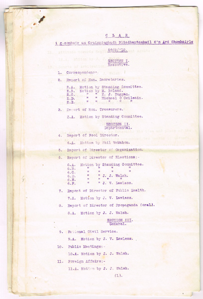 1918 First Annual Sinn Fein Ard-Chomhairle Agenda and Reports at Whyte's Auctions