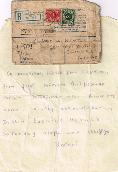 December 1920 An anonymous letter to Sean McGarry at Whyte's Auctions
