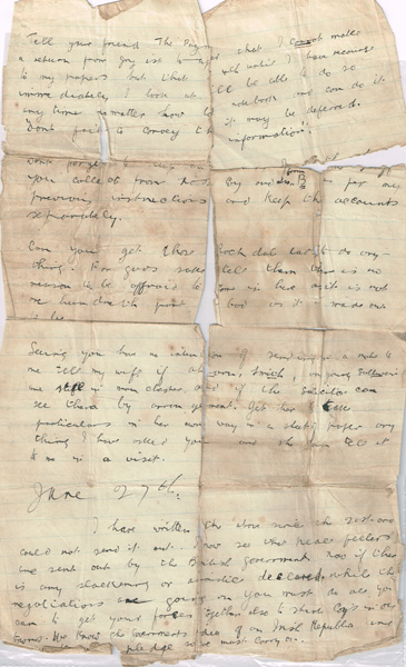 1921 (21 and 27 June). Letter from Sean McGarry in prison. at Whyte's Auctions