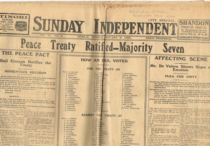 1921 - 1922 Treaty and Civil War, three newspapers at Whyte's Auctions