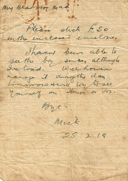 February 1919. Letter from Michael Collins at Whyte's Auctions