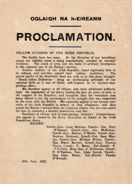 28 June 1922, Oglaigh na hEireann, Proclamation at Whyte's Auctions