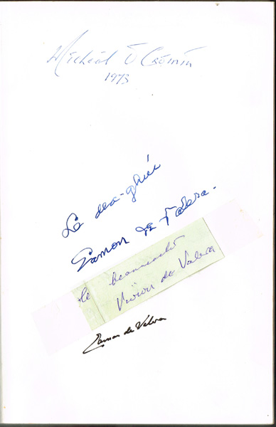 O'Fiannachta, Padraig & O'Neill, Tomas. De Valera. Signed by three generations of the de Valera family. at Whyte's Auctions