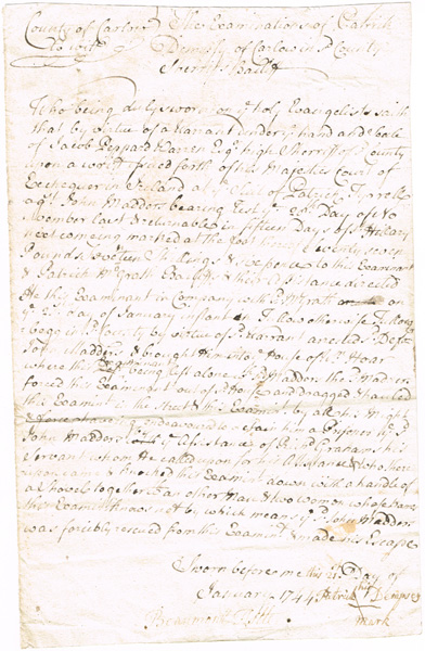 1744 (January) Escape from custody, witness statement at Whyte's Auctions