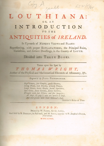 1748 Wright, Thomas. Louthiana; An Introduction to the Antiquities of Ireland. at Whyte's Auctions
