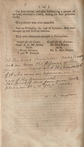 1803 Ridgeway. Trial for treason. Signed at Whyte's Auctions