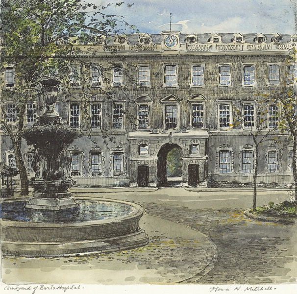 THE HOUSES OF PARLIAMENT, LONDON and COURTYARD OF BARTS HOSPITAL (A PAIR) by Flora H. Mitchell sold for �700 at Whyte's Auctions