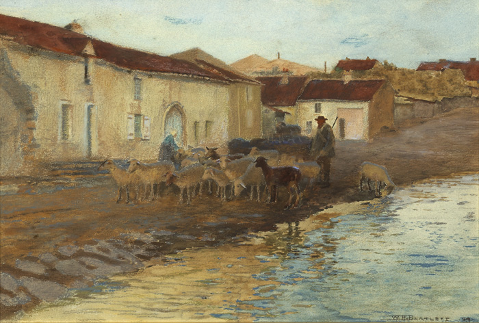 VILLAGE WITH SHEPHERD AND HIS FLOCK, 1909 by William Henry Bartlett RBA (1858-1932) at Whyte's Auctions