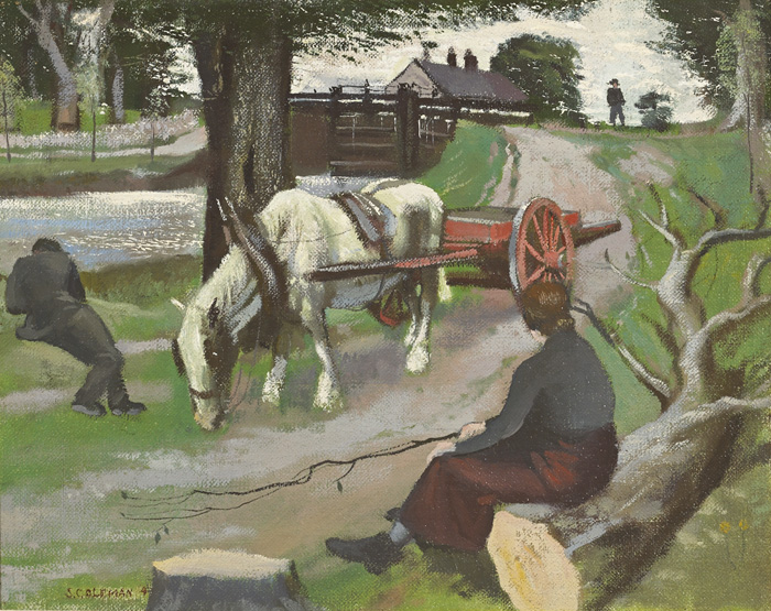 HORSE AND CART AND FIGURES RESTING BY A CANAL LOCK by Simon Coleman sold for �1,000 at Whyte's Auctions