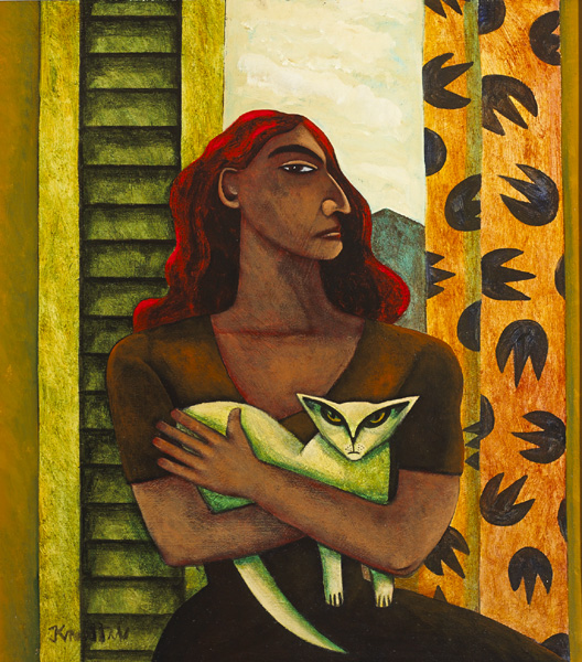 WOMAN WITH CAT by Graham Knuttel sold for �4,000 at Whyte's Auctions