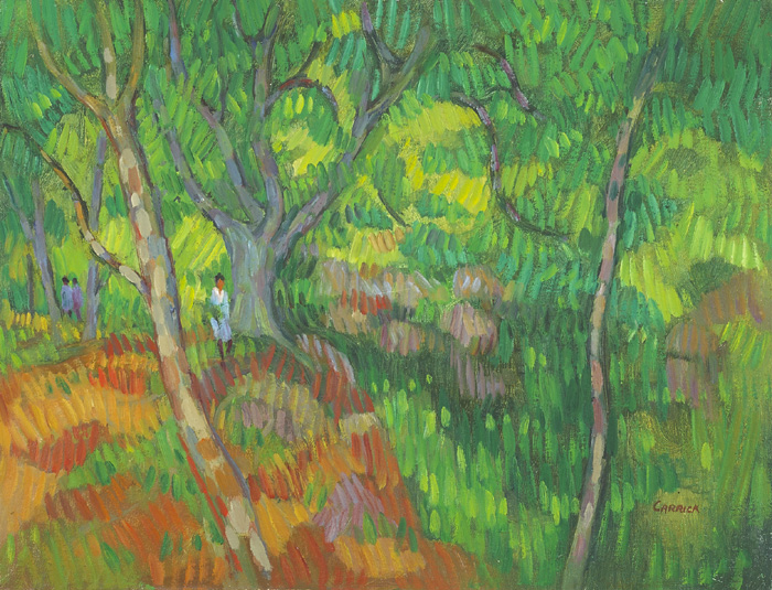 FIGURES WALKING IN THE WOODS by Desmond Carrick RHA (1928-2012) at Whyte's Auctions