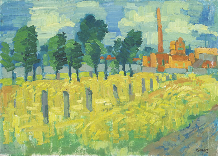 LANDSCAPE WITH A FACTORY BEYOND by Desmond Carrick RHA (1928-2012) at Whyte's Auctions