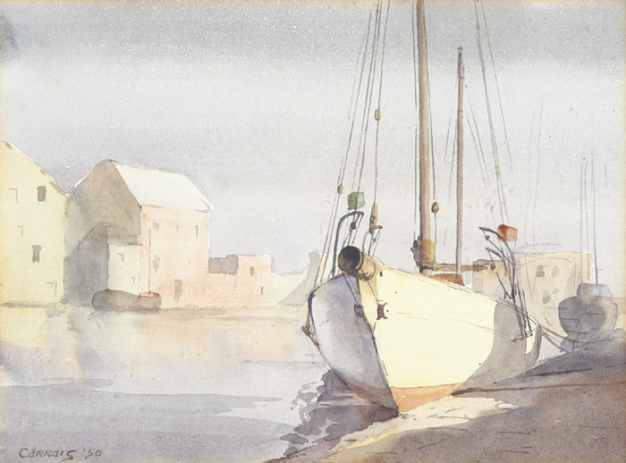 DOCKED BOATS, GALWAY, 1950 by Desmond Carrick RHA (1928-2012) at Whyte's Auctions