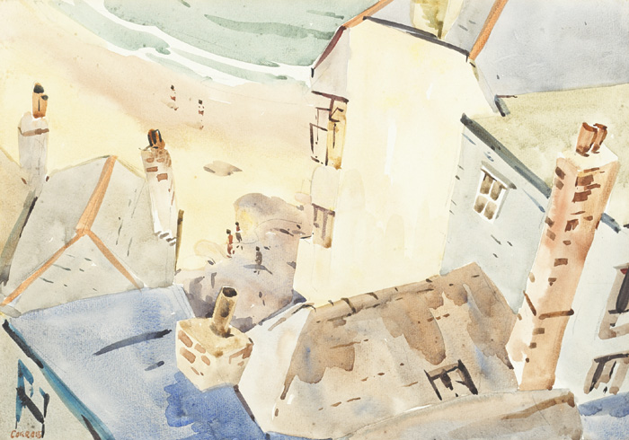 ROOFTOPS AND BEACH by Desmond Carrick RHA (1928-2012) at Whyte's Auctions