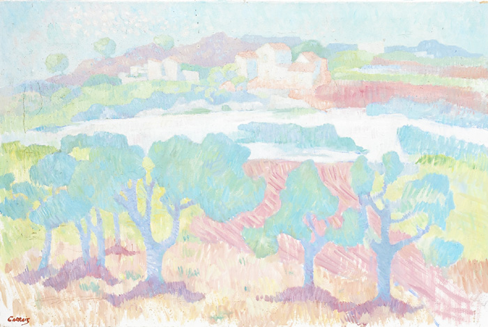 DRIED RIVER BED AT NERJA and LANDSCAPE WITH LAKE AND MOUNTAINS (A PAIR) by Desmond Carrick RHA (1928-2012) at Whyte's Auctions