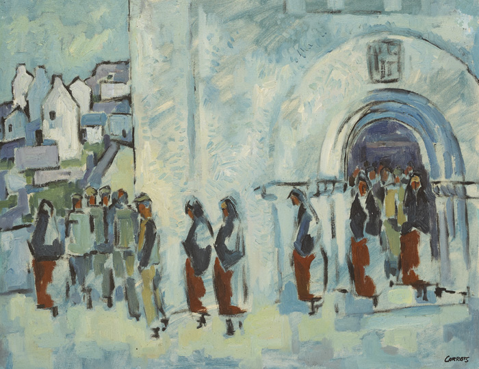 CONGREGATION LEAVING MASS by Desmond Carrick RHA (1928-2012) at Whyte's Auctions
