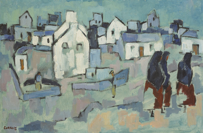 THREE SHAWLIES LEAVING THE VILLAGE by Desmond Carrick RHA (1928-2012) at Whyte's Auctions