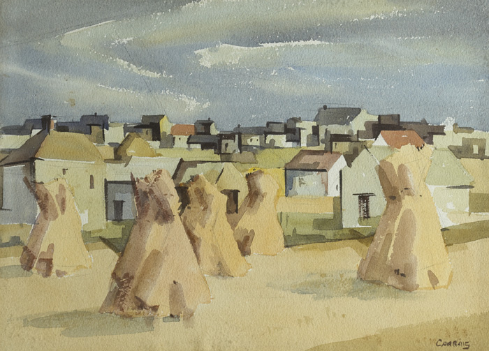 VILLAGE ON A RISE, RUSH, COUNTY DUBLIN by Desmond Carrick RHA (1928-2012) at Whyte's Auctions