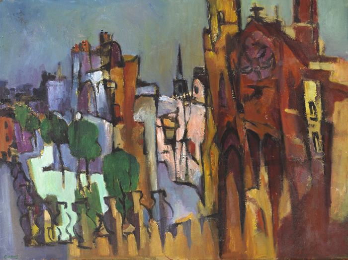 CITYSCAPE WITH A CATHEDRAL by Desmond Carrick RHA (1928-2012) at Whyte's Auctions