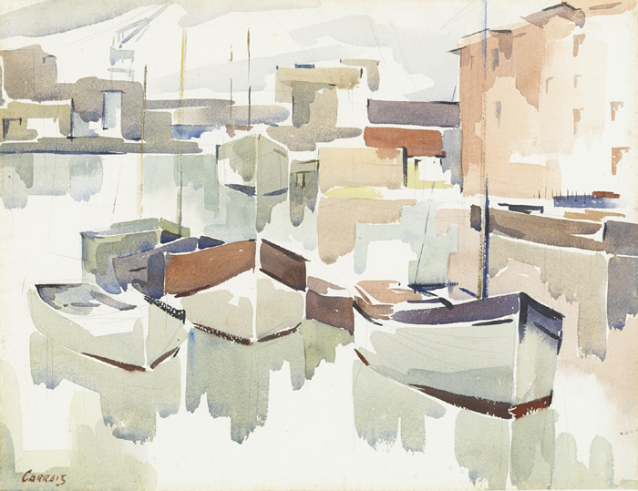 NA BID AT RIAG NA SIDE (BOATS AT RINGSEND) by Desmond Carrick RHA (1928-2012) at Whyte's Auctions
