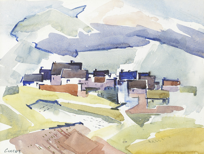LANDSCAPE WITH COTTAGES by Desmond Carrick RHA (1928-2012) at Whyte's Auctions