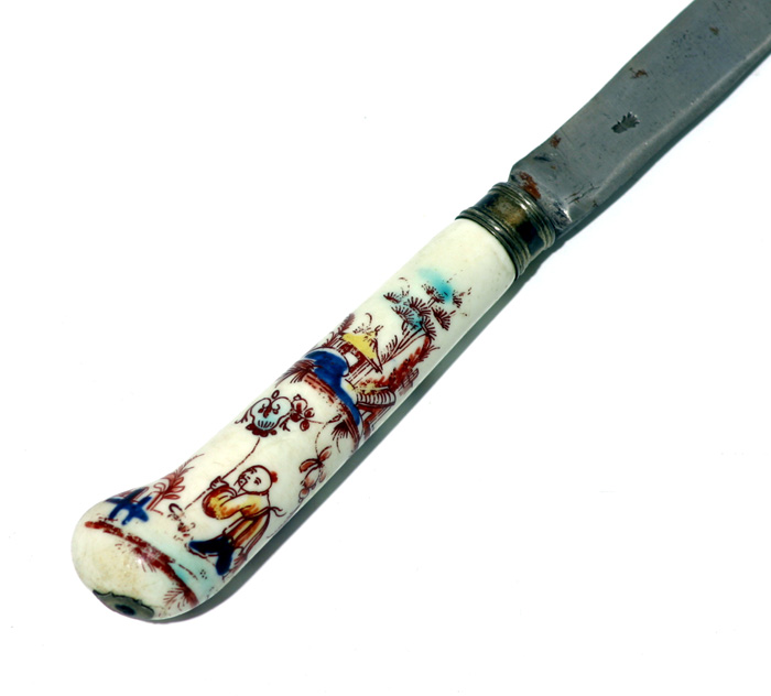 An early 18th century Mennecy soft paste porcelain handled table knife at Whyte's Auctions