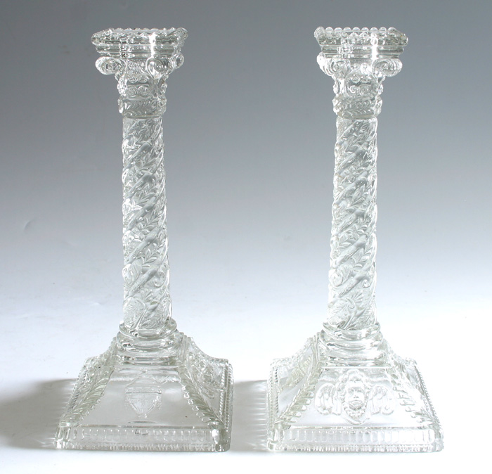 A pair of Victorian moulded and cut glass columnar candlesticks at Whyte's Auctions