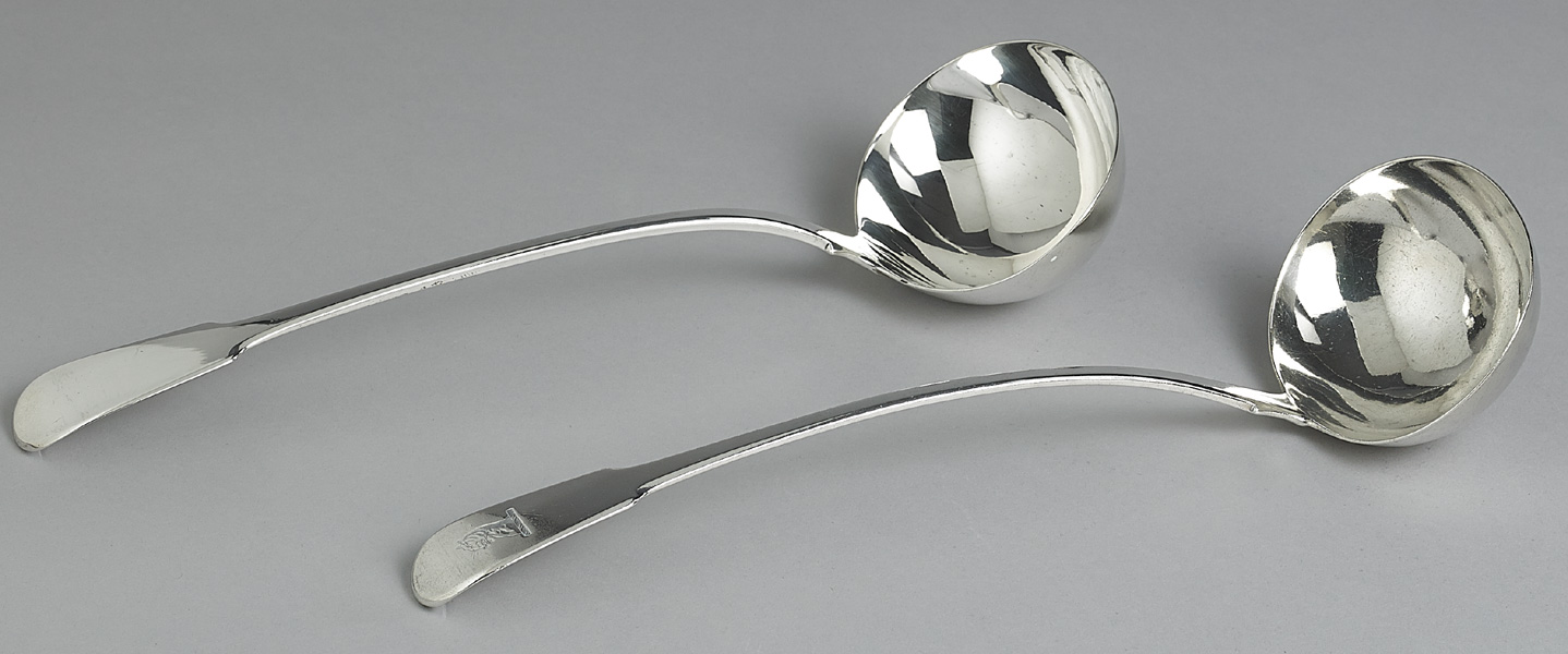 A matched pair of George III silver fiddle pattern soup ladles at Whyte's Auctions