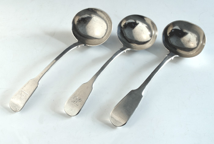 Three early 19th century silver fiddle pattern sauce ladles at Whyte's Auctions
