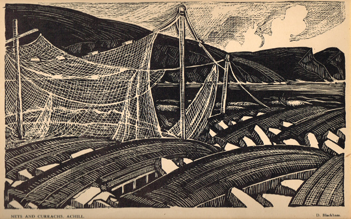 STORM ON KEEL STRAND, ACHILL; KEEL STRAND; CROAGHAN FROM SLIEVE MORE, ACHILL; NETS AND CURRACHS, ACHILL (SET OF 4) by Dorothy Blackham (1896-1975) at Whyte's Auctions