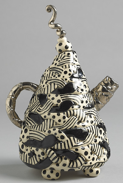 SPOTS AND STRIPES TEAPOT IN BLACK AND WHITE, 2008 by Ann-Marie Robinson  at Whyte's Auctions