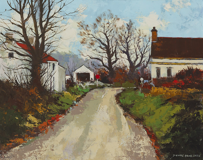 STOP SIGN AND COTTAGES by Dennis Orme Shaw (b.1944) at Whyte's Auctions