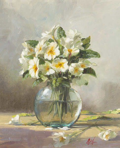 STILL LIFE WITH PRIMROSES by Matt Grogan sold for �320 at Whyte's Auctions