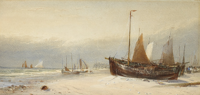 BOATS ON A BEACH by Edwin Hayes RHA RI ROI (1819-1904) at Whyte's Auctions