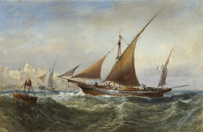 GENOESE CRAFT, OFF GENOA ENTERING HARBOUR, 1861 by Edwin Hayes sold for 1,600 at Whyte's Auctions