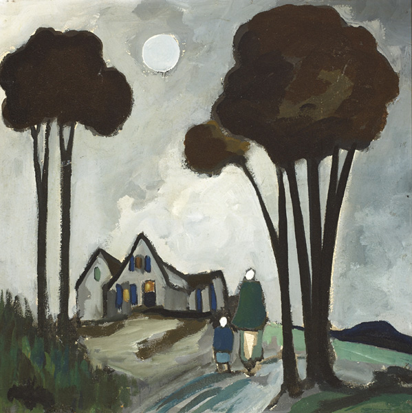 TWO SHAWLIES WALKING TOWARDS A HOUSE by Markey Robinson (1918-1999) at Whyte's Auctions