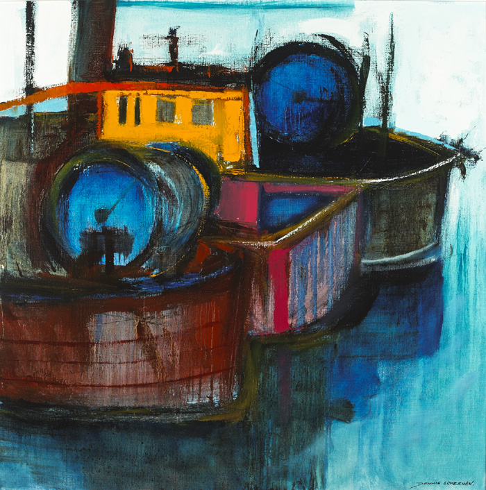 MOORED BOATS, ARDGLASS, 2001 by Dennis Orme Shaw sold for �800 at Whyte's Auctions