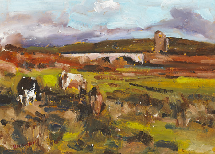 CATTLE GRAZING NEAR LAHINCH, COUNTY CLARE, 2014 by Michael Hanrahan (b.1951) at Whyte's Auctions