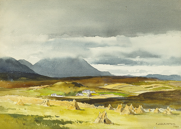 LANDSCAPE WITH COTTAGES AND MOUNTAIN IN THE DISTANCE, 1933 by Frank Egginton RCA (1908-1990) at Whyte's Auctions