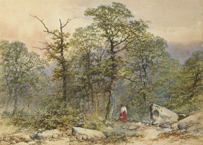 GIRL WALKING THROUGH WOODS and GIRL SKETCHING (A PAIR) by Peter Deakin (British, 1830-1899) (British, 1830-1899) at Whyte's Auctions