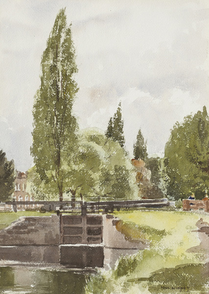 POPLARS, GRAND CANAL by Tom Nisbet RHA (1909-2001) at Whyte's Auctions