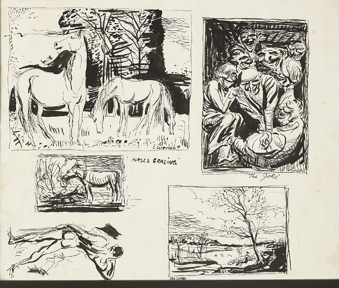 FIVE CARTOONS and BAR SCENE (A PAIR) by Simon Coleman RHA (1916-1995) at Whyte's Auctions