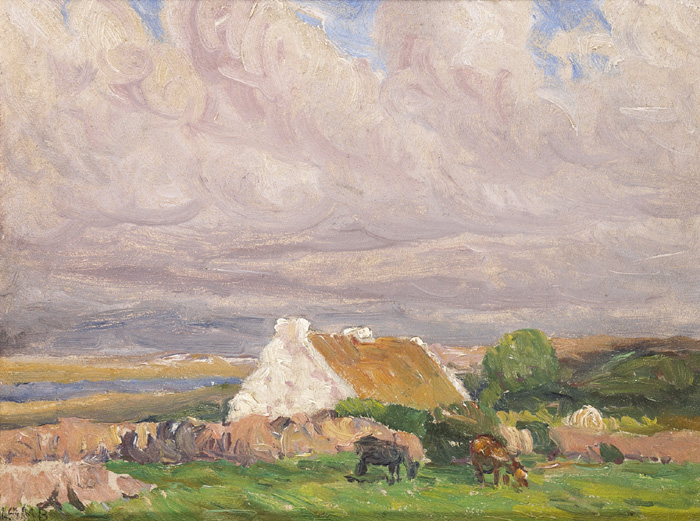 COTTAGE WITH CATTLE and WEST OF IRELAND LANDSCAPE NEAR CARRAROE (A PAIR) by Charles Vincent Lamb RHA RUA (1893-1964) at Whyte's Auctions