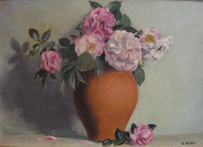 ROSES IN A TERRACOTTA VASE by Gerald J. Bruen sold for �180 at Whyte's Auctions