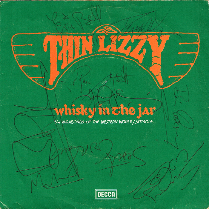 Thin Lizzy, Whisky In the Jar, signed by Phil Lynott and eight Thin Lizzy members. at Whyte's Auctions