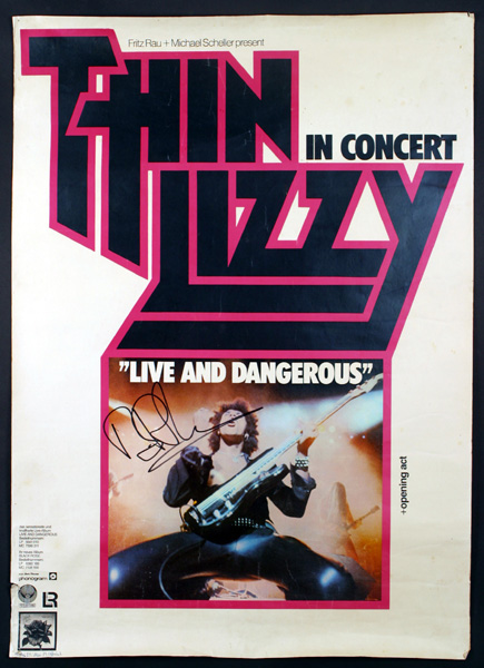 Thin Lizzy, Live and Dangerous German tour poster, signed at Whyte's Auctions