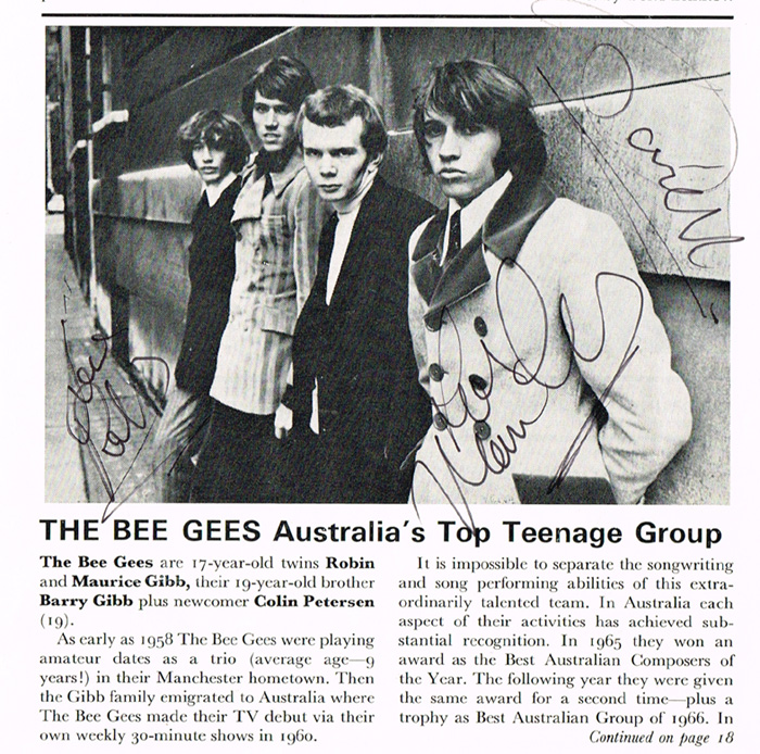 The Bee Gees' first UK appearance, 1967, signed programme and signed invitation at Whyte's Auctions