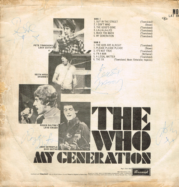 The Who, My Generation, signed by all four band members at Whyte's Auctions