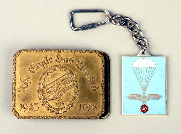 The Eagle Has Landed, 1976, presentation belt buckle and key fob, at Whyte's Auctions
